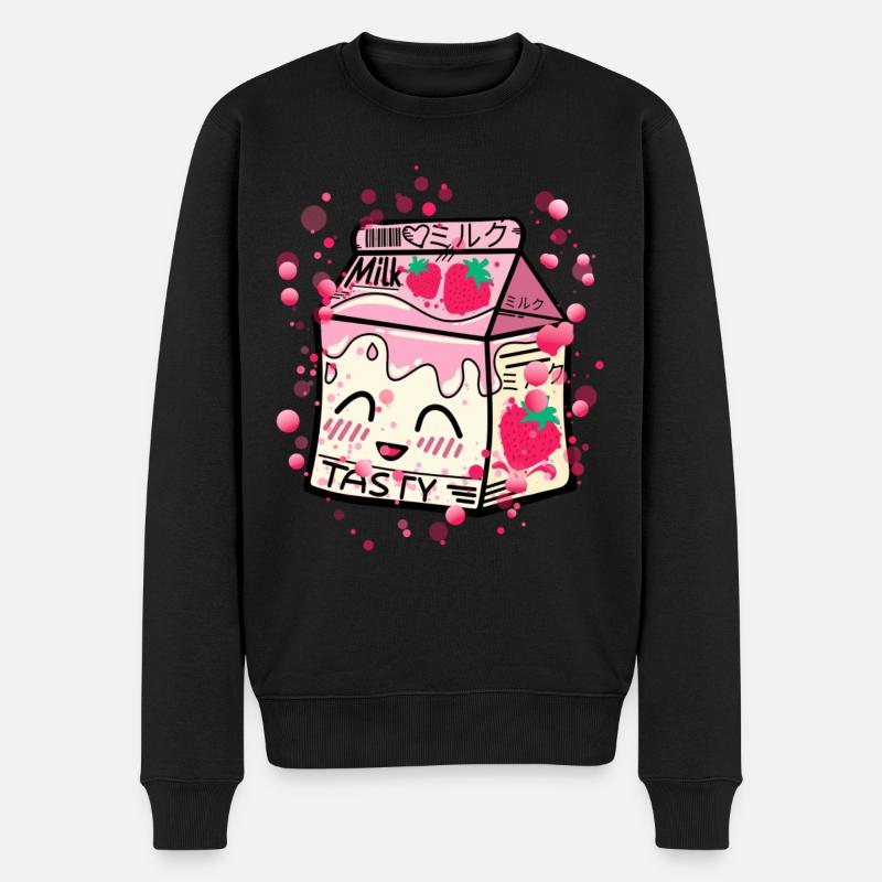 Erdbeer Milch Packung kawaii - Männer Premium Bio Pullover - Schwarz