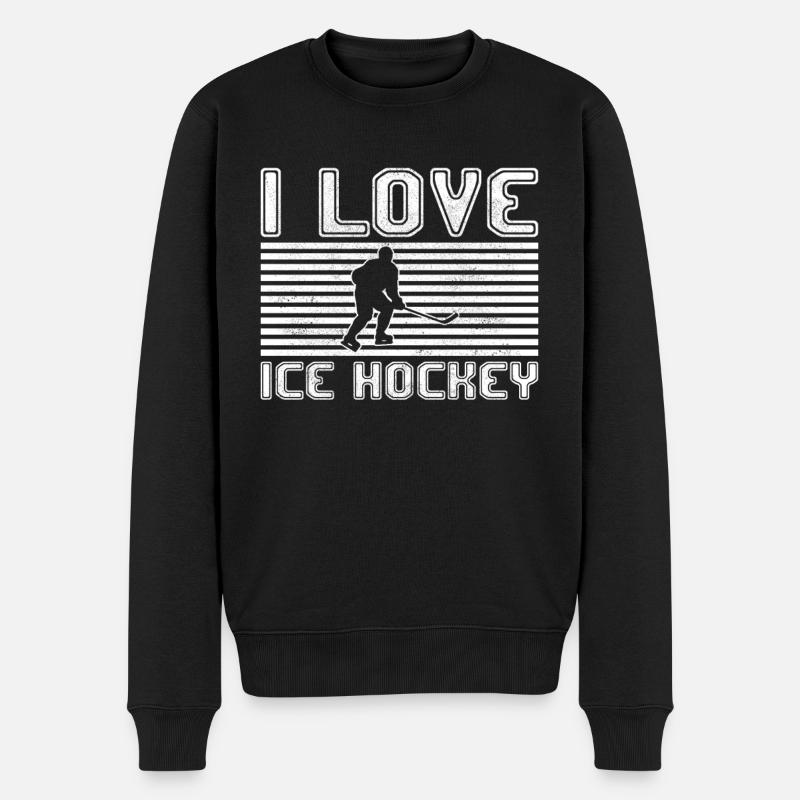 I love ice hockey - Männer Premium Bio Pullover - Schwarz