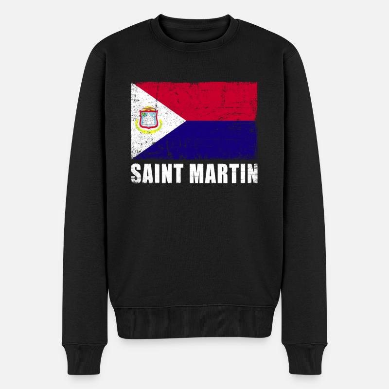 St. Martin Flagge Grunge St. Martin Fahne - Männer Premium Bio Pullover - Schwarz