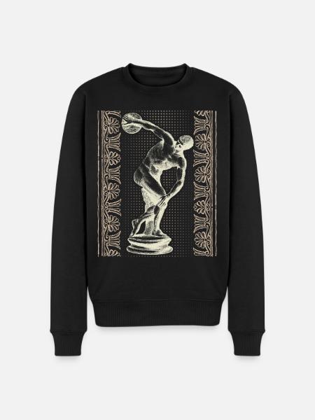 Griechenland, Diskuswerfer, griechisches Mäander - Männer Premium Bio Pullover - Schwarz
