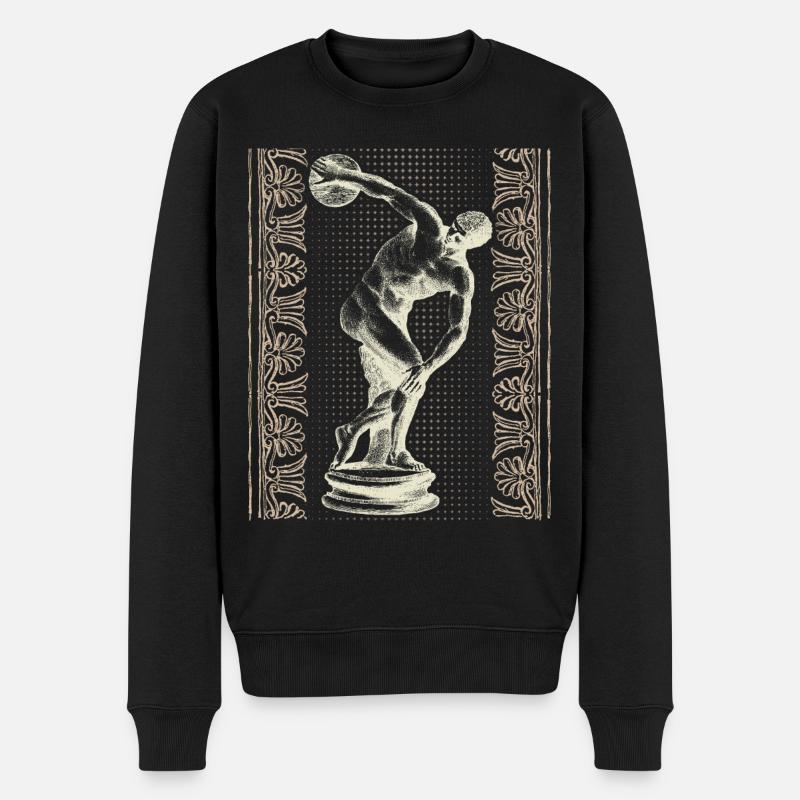 Griechenland, Diskuswerfer, griechisches Mäander - Männer Premium Bio Pullover - Schwarz