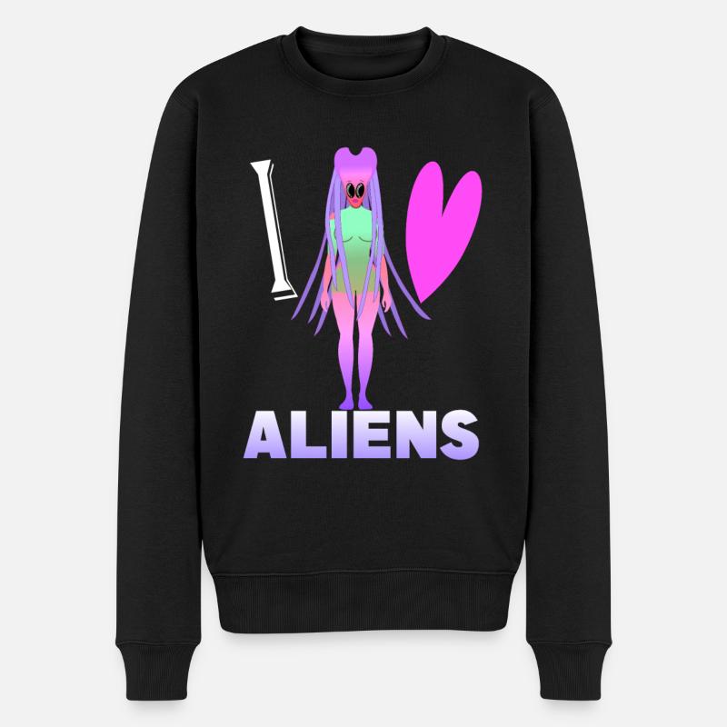 Ich liebe Aliens - Männer Premium Bio Pullover - Schwarz