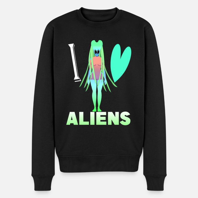 Ich liebe Aliens - Männer Premium Bio Pullover - Schwarz