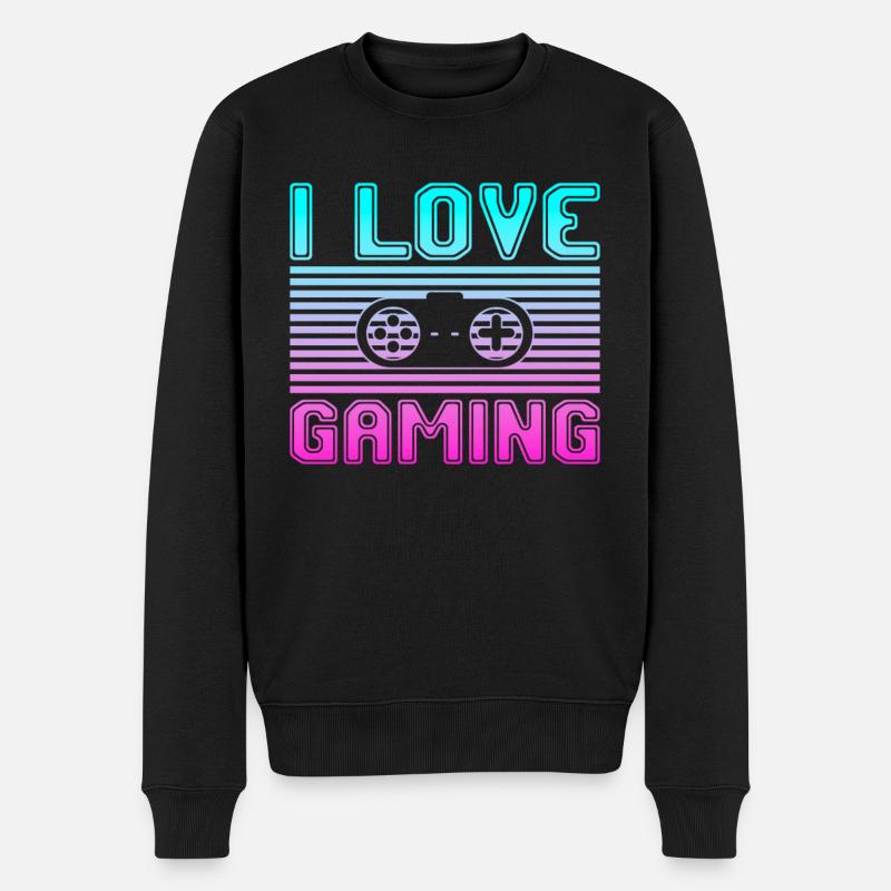 I love gaming - Männer Premium Bio Pullover - Schwarz