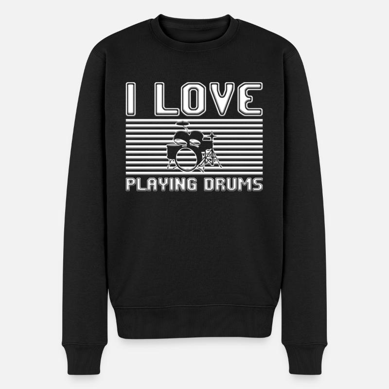 I love playing drums - Männer Premium Bio Pullover - Schwarz
