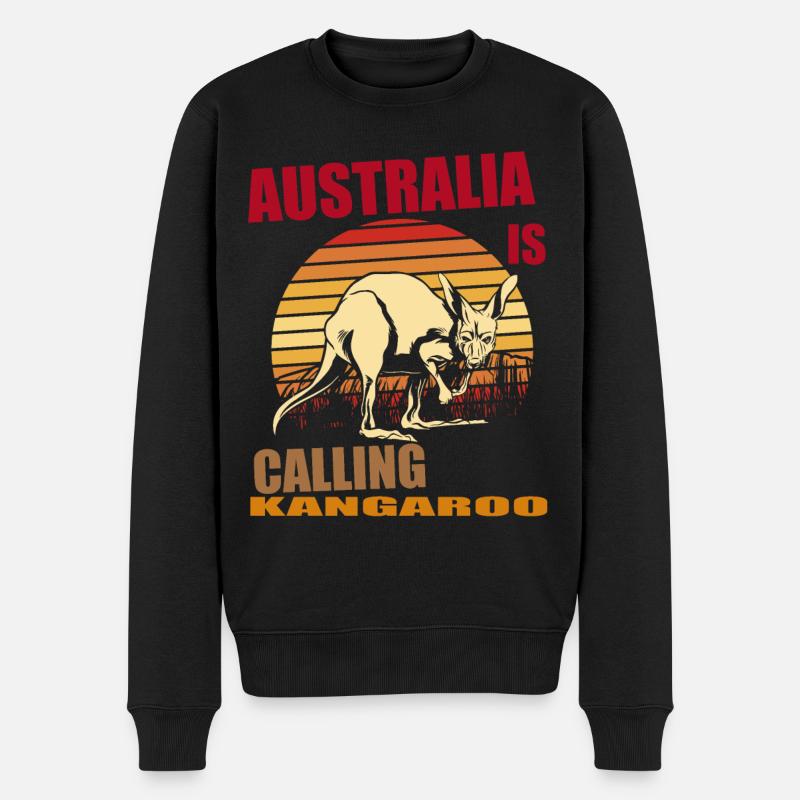 Känguru Retro Australien Calling Outback - Männer Premium Bio Pullover - Schwarz