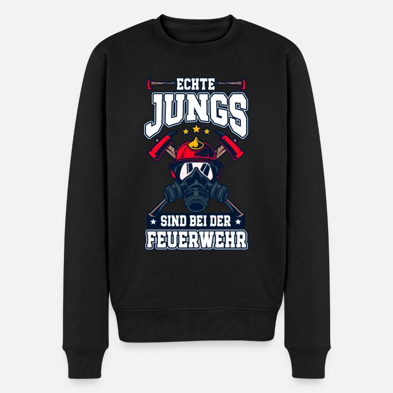 Echte Jungs Sind Bei Der Feuerwehr Feuerwehrmann - Männer Premium Bio Pullover - Schwarz