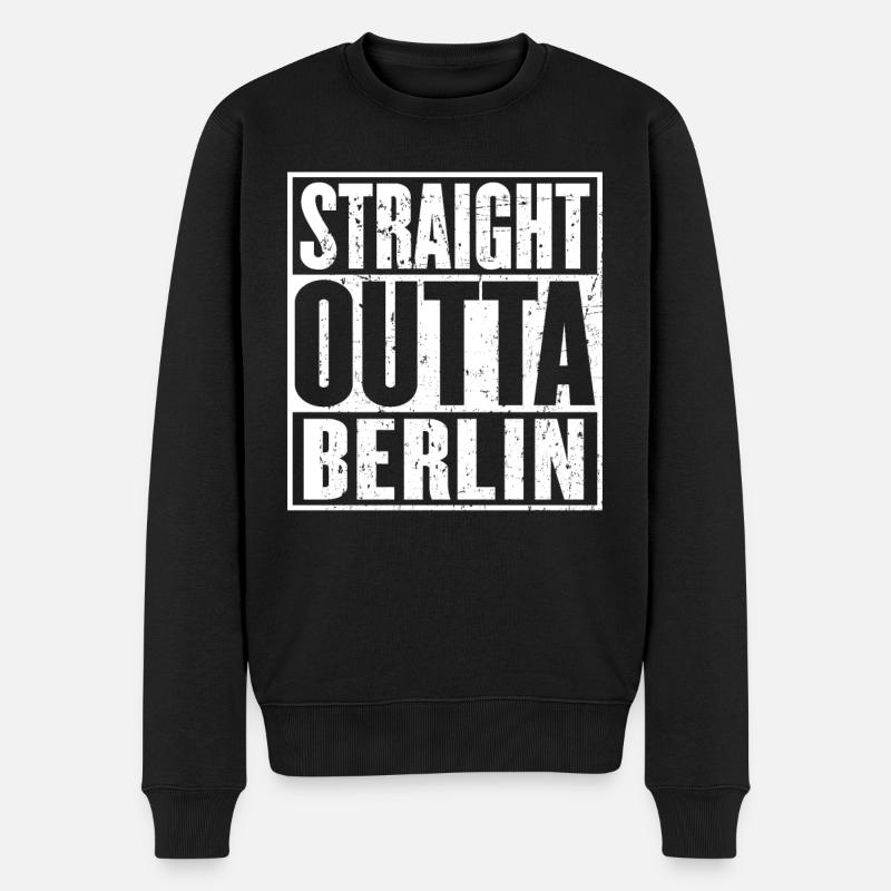 Gerade Outta Berlin Vintage - Männer Premium Bio Pullover - Schwarz