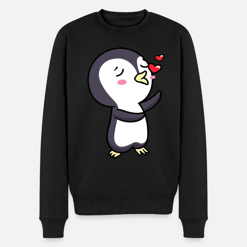 Pinguin Chibi Kawaii Küsse Verliebt Emoticon - Männer Premium Bio Pullover - Schwarz