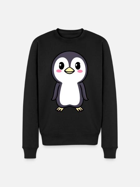 Pinguin Chibi Kawaii Emoticon - Männer Premium Bio Pullover - Schwarz