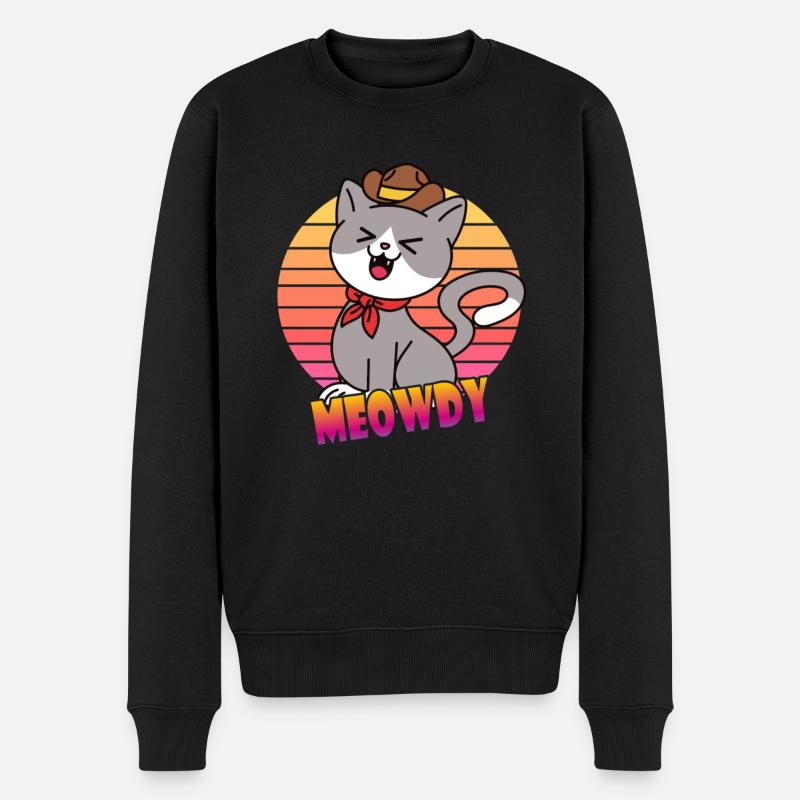Meowdy Cowboy Katze - Männer Premium Bio Pullover - Schwarz