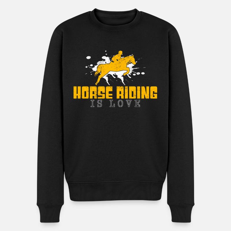 Pferde reiten Spruch - Männer Premium Bio Pullover - Schwarz