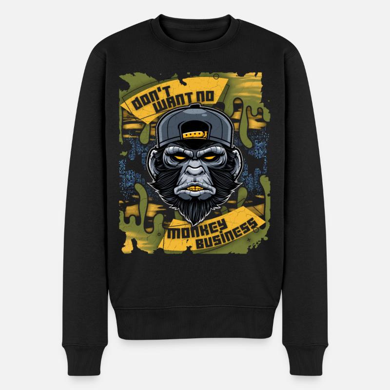 Affe, Monkey-Affe, lustiger Spruch Monkey-Business - Männer Premium Bio Pullover - Schwarz