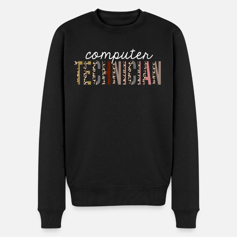 Computertechniker-Leopard-Druck-lustiges Geschenk - Männer Premium Bio Pullover - Schwarz