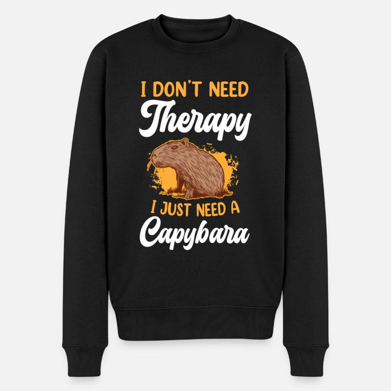 Capybara ist meine Therapie Wasserschwein - Männer Premium Bio Pullover - Schwarz