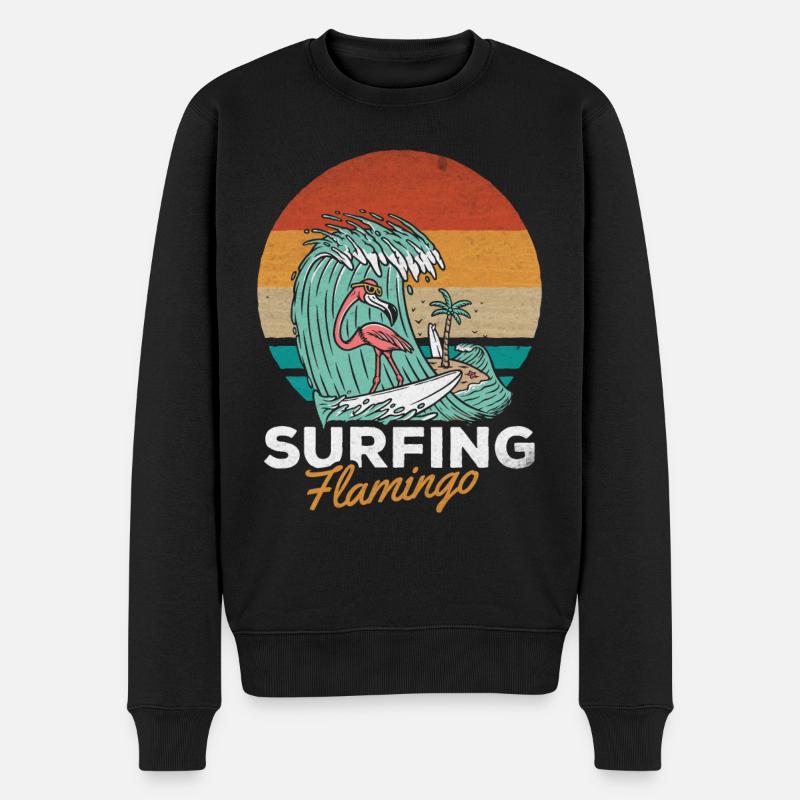 Surfer Flamingo Surfboard Surfer Funny Surfing - Männer Premium Bio Pullover - Schwarz