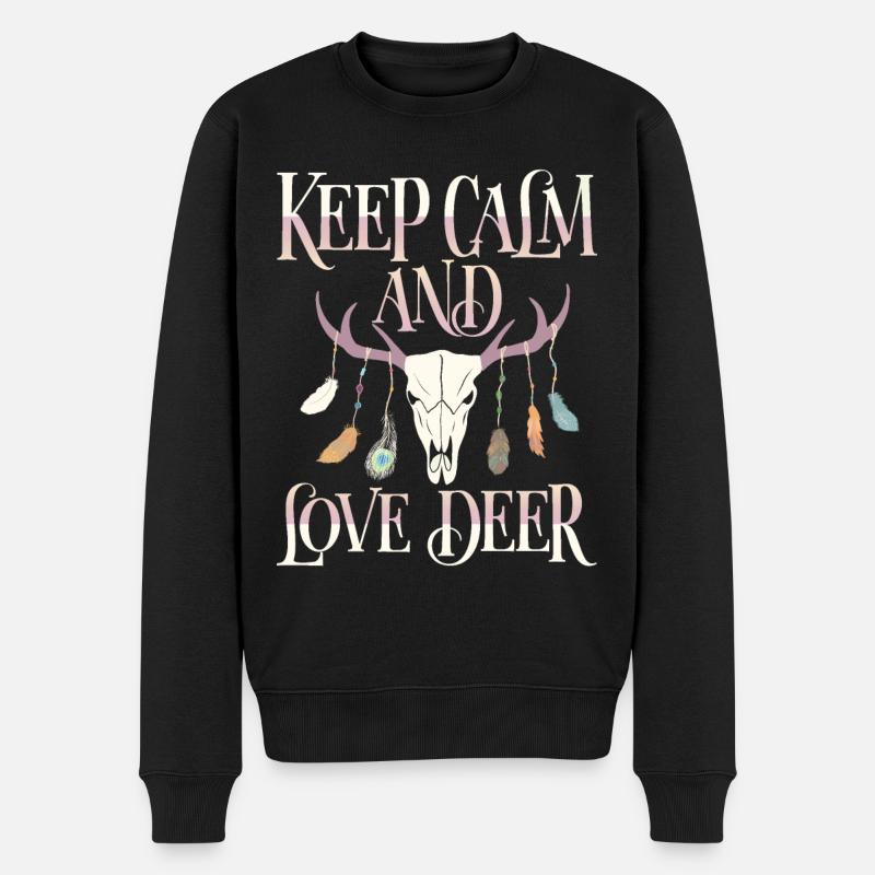 Hirschgeweih, Hirsche, Keep-Calm Spruch - Männer Premium Bio Pullover - Schwarz