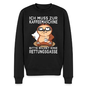 Muss zur Kaffeemaschine Faultier - Morgenmuffel - Männer Premium Bio Pullover - Schwarz - Vorne - Nico (187cm)