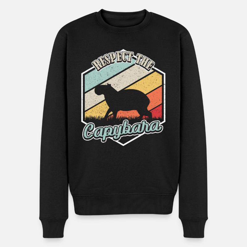 Retro Respect the Capybara Wasserschwein - Männer Premium Bio Pullover - Schwarz