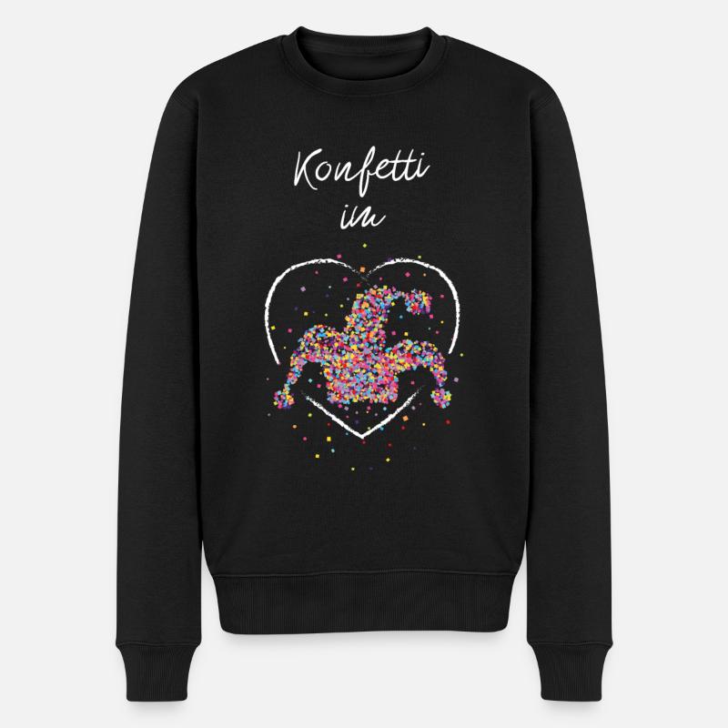 Konfetti im Herz Narrenkappe Karneval Fasching - Männer Premium Bio Pullover - Schwarz