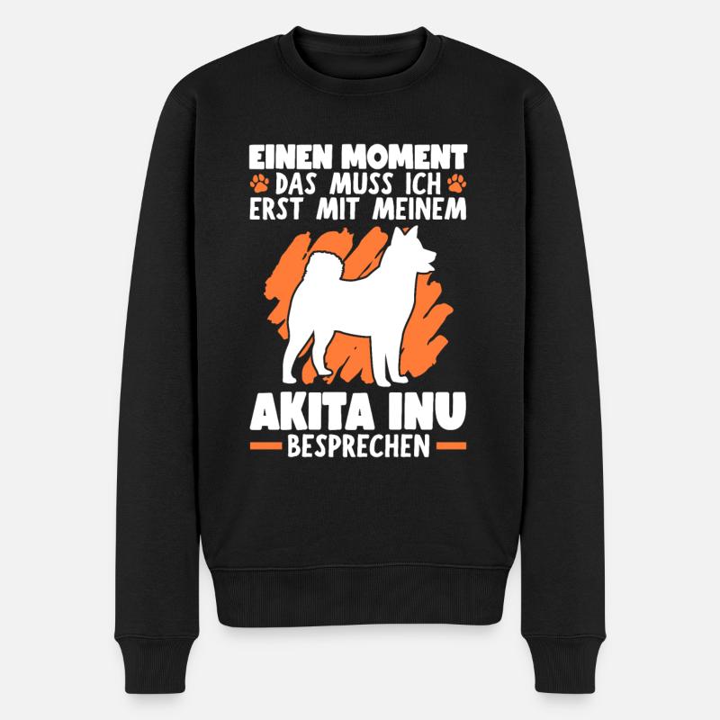 Mit meinem Akita Inu besprechen japanischer Spitz - Männer Premium Bio Pullover - Schwarz