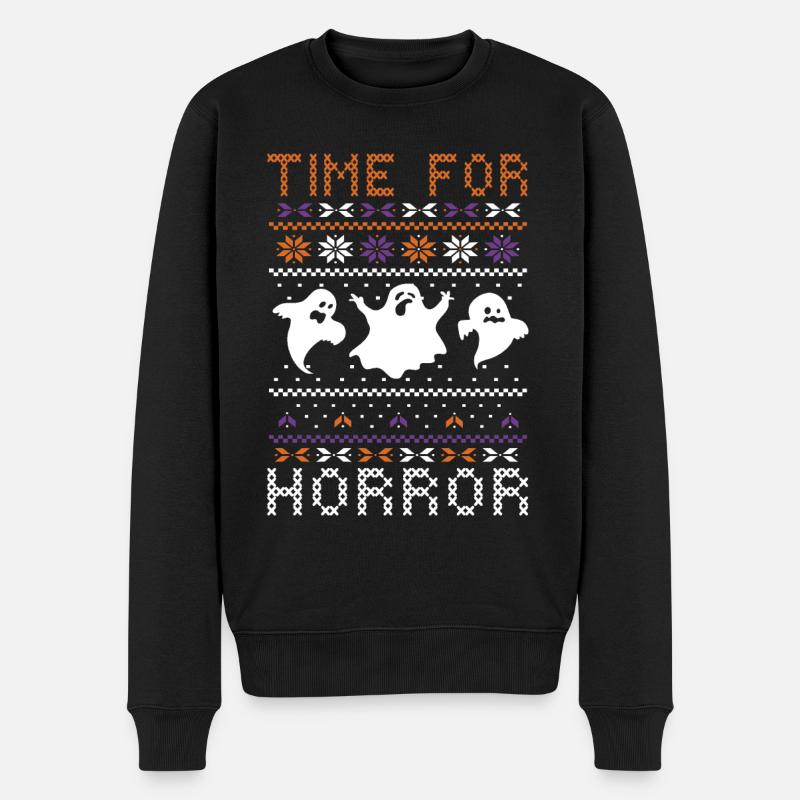 Stitch Pattern Ghost Creatures Halloween - Männer Premium Bio Pullover - Schwarz