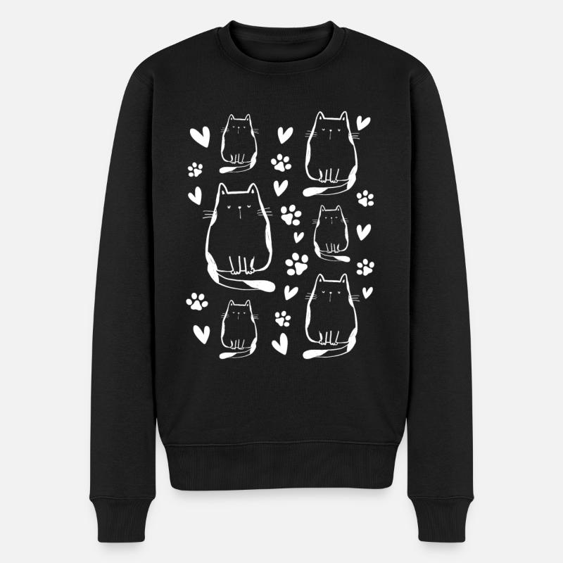 Katzenliebhaber Lustige Katzen Herzen Pfoten Katze - Männer Premium Bio Pullover - Schwarz