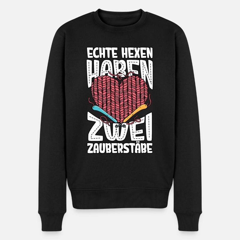 Echte Hexen Haben 2 Zauberstäbe Häkeln - Männer Premium Bio Pullover - Schwarz