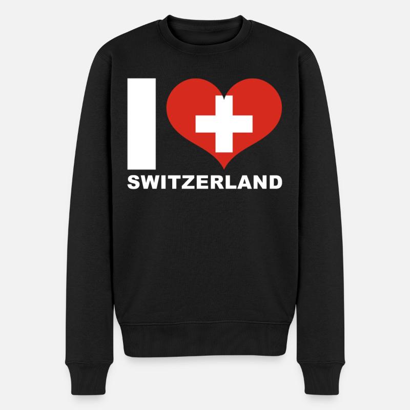 Ich liebe Schweiz Herz Flagge Schweiz - Männer Premium Bio Pullover - Schwarz