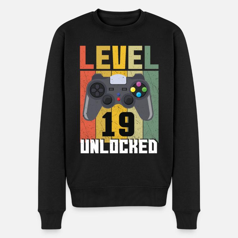 Vintage Gamer Video Game Lover Age 19 Unlocked - Männer Premium Bio Pullover - Schwarz
