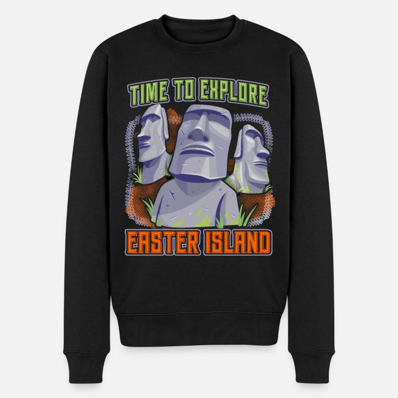 Steinköpfe, Moai, Osterinsel Rapa-Nui - Männer Premium Bio Pullover - Schwarz