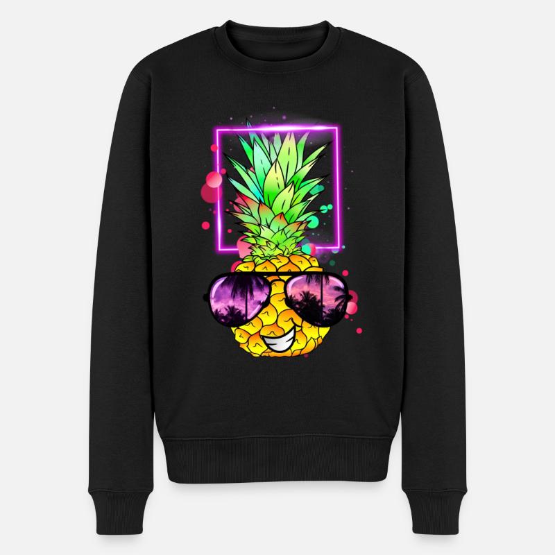 néon rétro ananas frais - Pull Premium bio Homme - noir