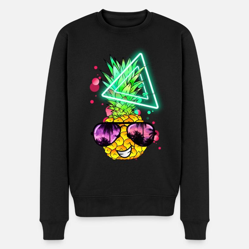 Drôle d’ananas néon rétro - Pull Premium bio Homme - noir