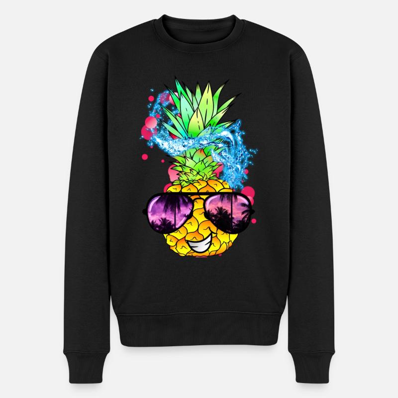 spritzige Ananas Frucht mit Gesicht - Männer Premium Bio Pullover - Schwarz