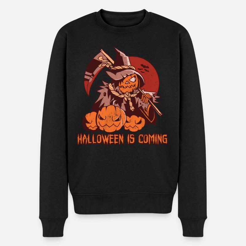 Horror Scythe Witch Pumpkin Coming Halloween - Männer Premium Bio Pullover - Schwarz