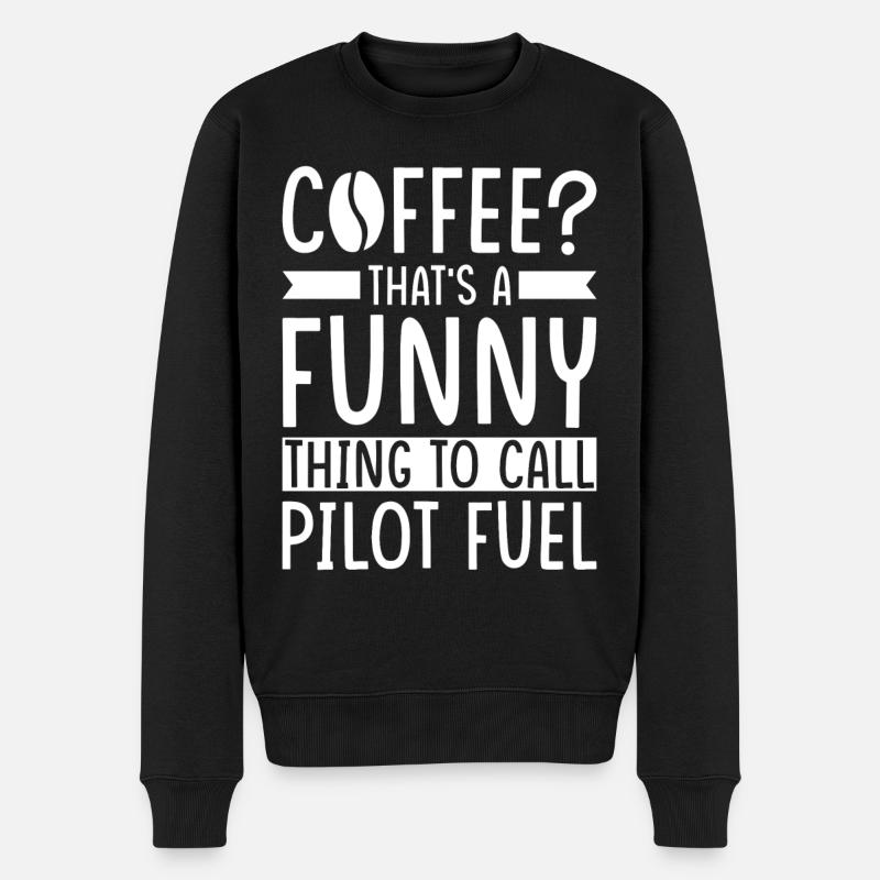 Pilot Kaffee Spruch - Männer Premium Bio Pullover - Schwarz