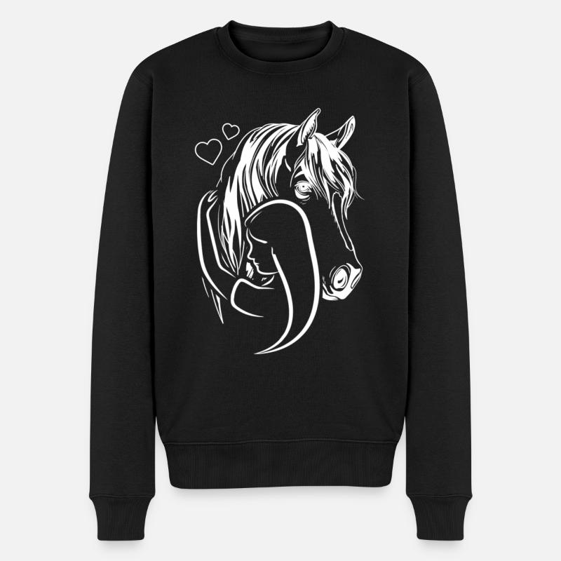 Cavalier Chevaux Fille Lineart Cheval - Pull Premium bio Homme - noir