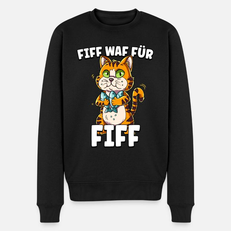 Katze Fisch - Männer Premium Bio Pullover - Schwarz