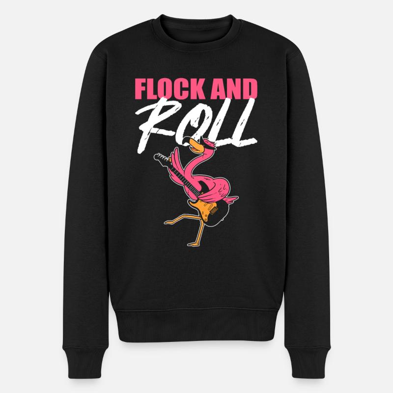 Flock n Roll Flamingo Rock and Roll - Männer Premium Bio Pullover - Schwarz