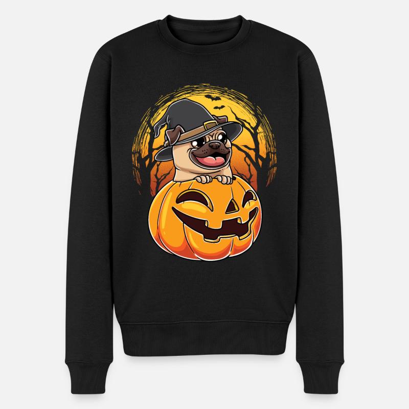 Carlin et citrouille Chien d’Halloween - Pull Premium bio Homme - noir