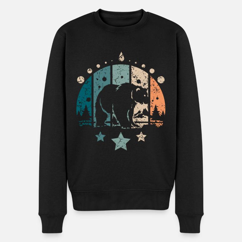 Retro Vintage Forest Polar Bear - Männer Premium Bio Pullover - Schwarz