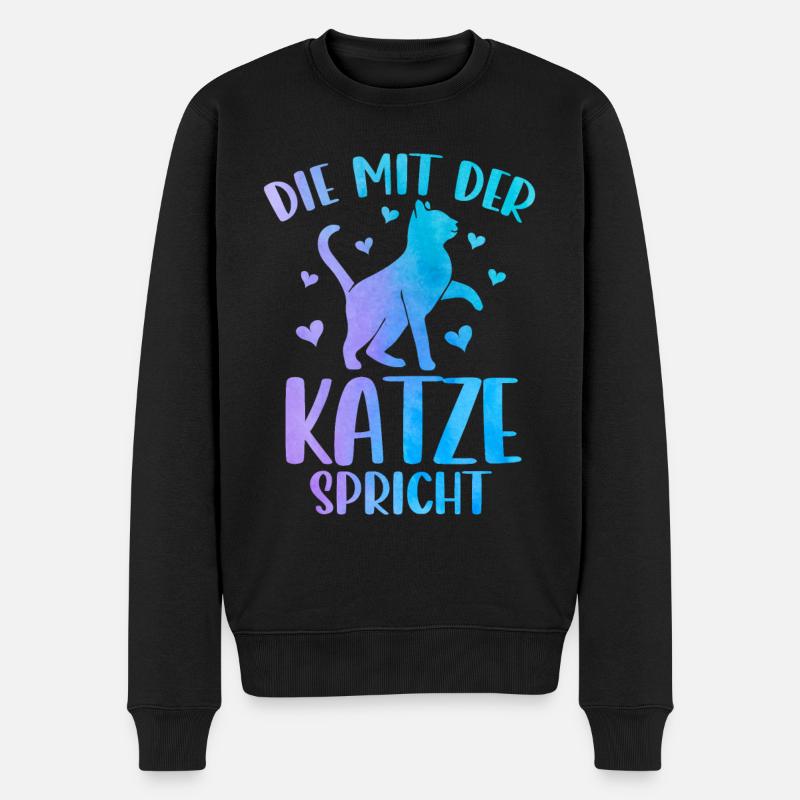 Katze Spruch Die Mit Der Katze Spricht - Männer Premium Bio Pullover - Schwarz