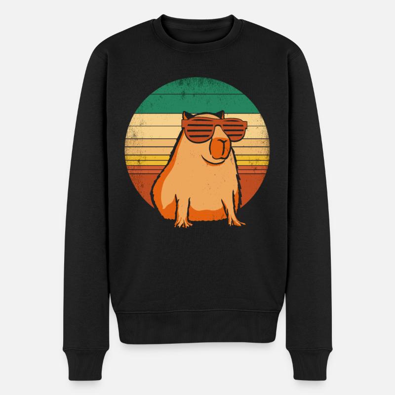 Retro Capybara Mit Sonnenbrille Vintage Capibara - Männer Premium Bio Pullover - Schwarz