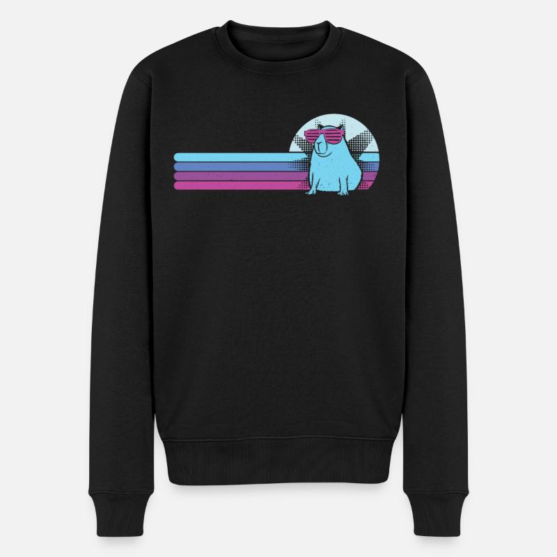 Retro Capybara Mit Sonnenbrille Vintage Capibara - Männer Premium Bio Pullover - Schwarz
