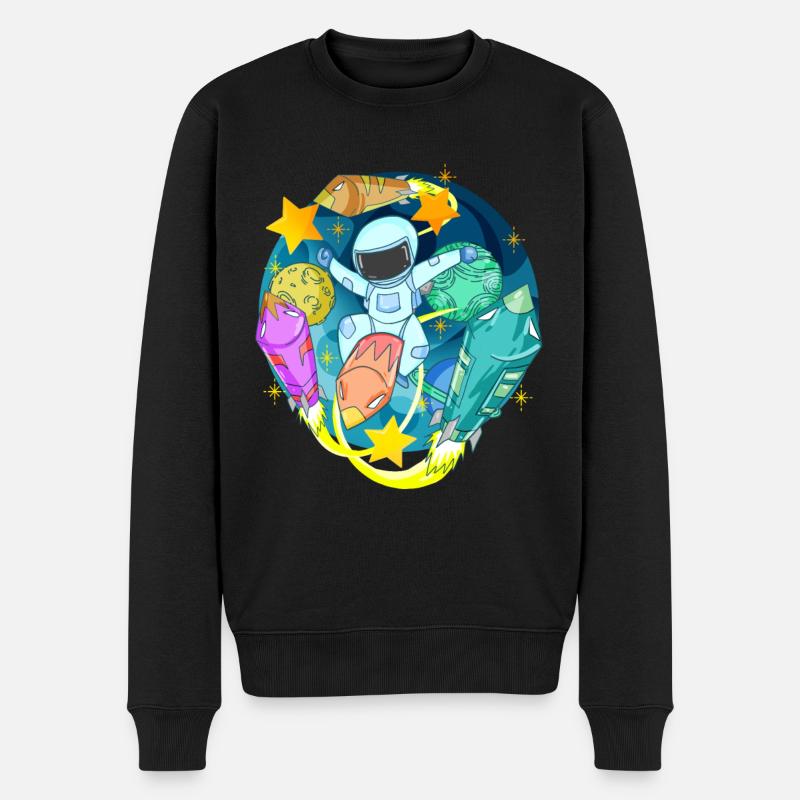 Astronaut im Weltall mit Raketen - Männer Premium Bio Pullover - Schwarz