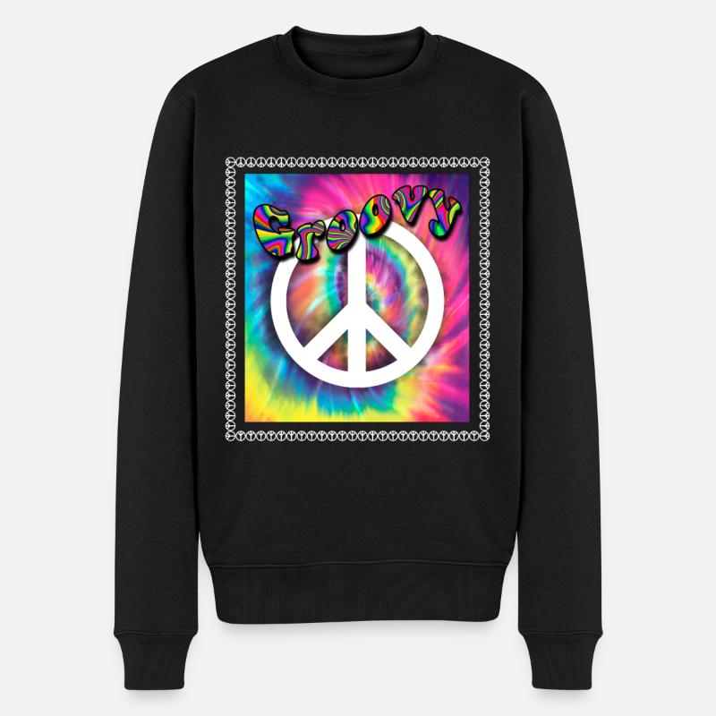 Hippie Peace Groovy Flowerpower Boho Woodstock - Männer Premium Bio Pullover - Schwarz