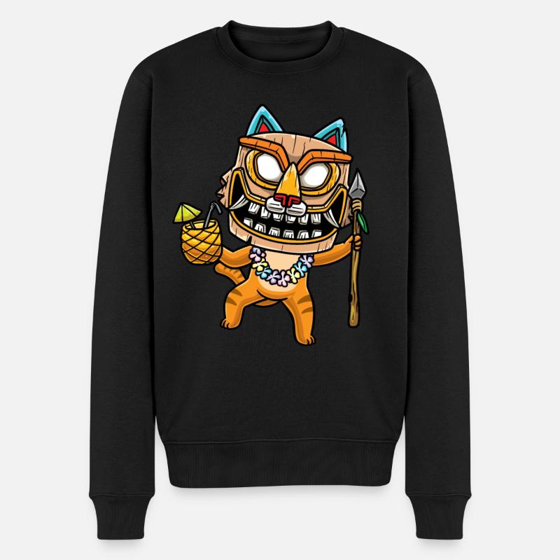 Chat avec Tiki Mask Hawaii - Pull Premium bio Homme - noir