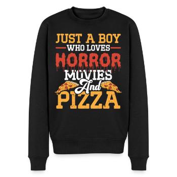 Juste un garçon qui aime les films d’horreur et la pizza - Pull Premium bio Homme - noir - Devant - Nico (187cm)