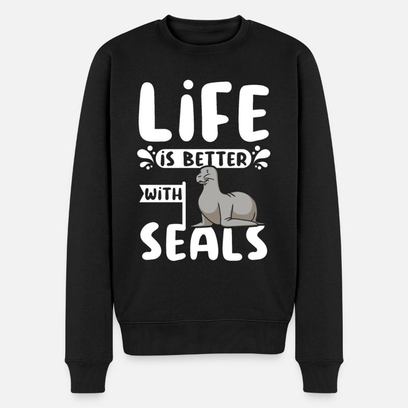 Life is better with seals - Männer Premium Bio Pullover - Schwarz