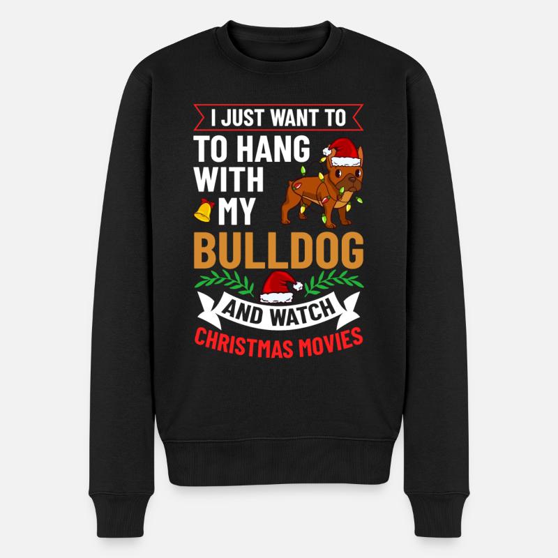 Chien Bulldog anglais Chiots Noël - Pull Premium bio Homme - noir